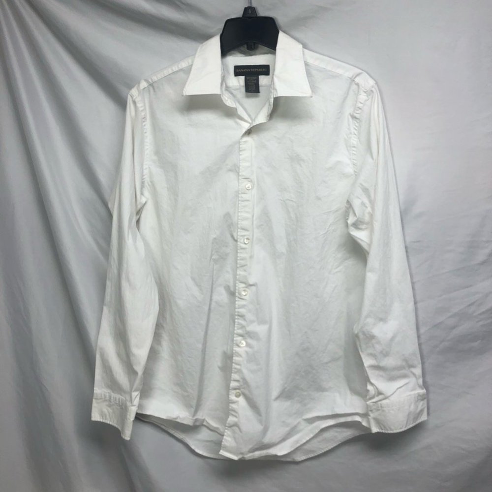 Banana Republic Mens Button Front Shirt White Long Sleeve Stretch L